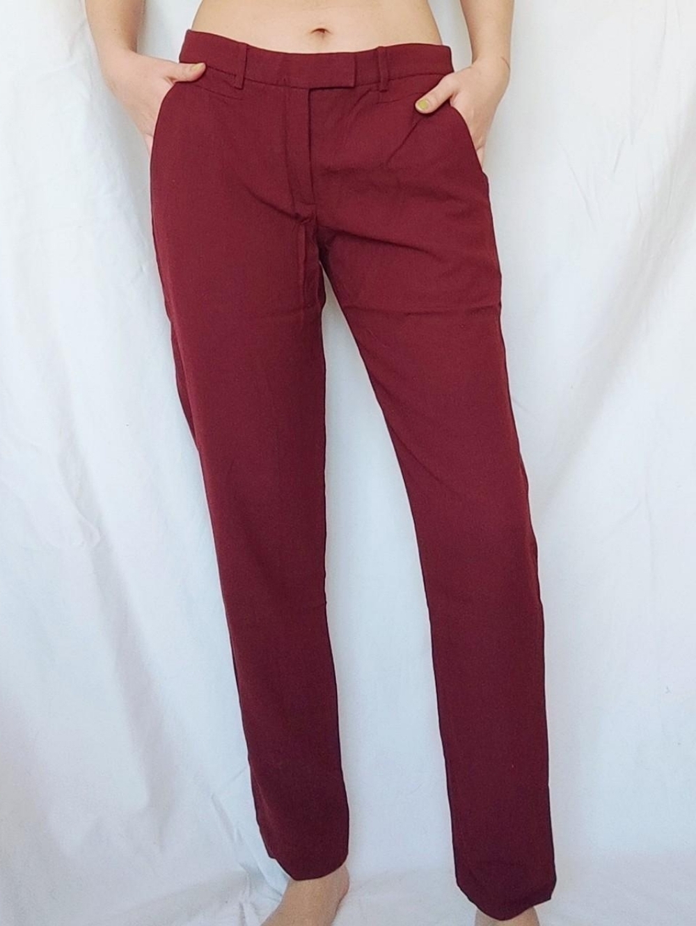 Helmut Lang Burgundy Red Mid Rise Slim Fit Trousers